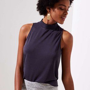 LOFT Dark Grey Smocked Neck Shell Top - S